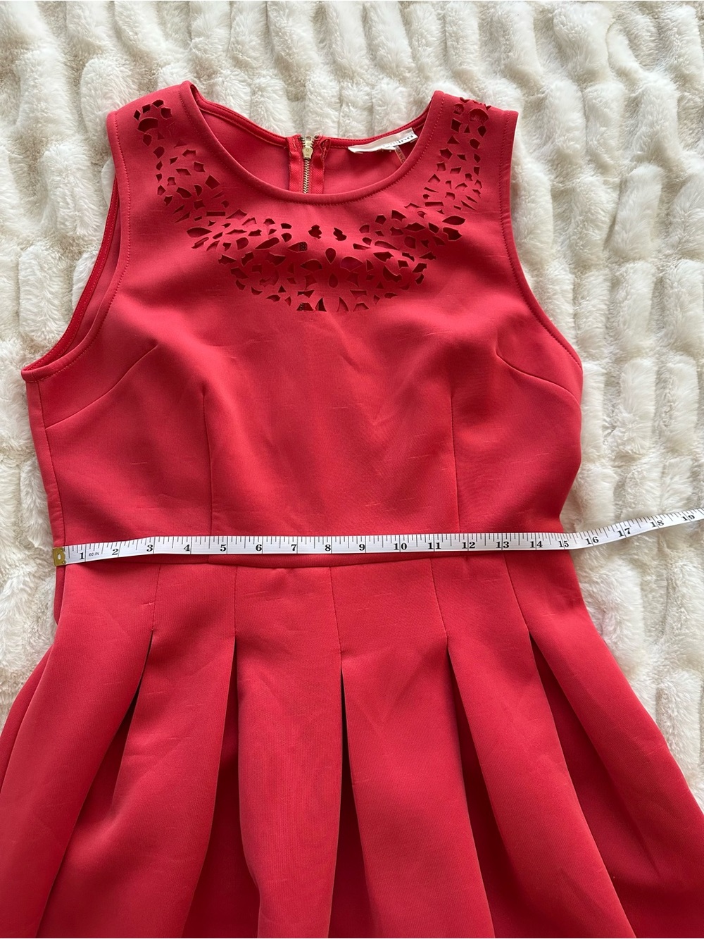 Laser Cutout Pleated Scuba Fit and Flare Dress Unique Retro, Size L - Picture 3 of 6